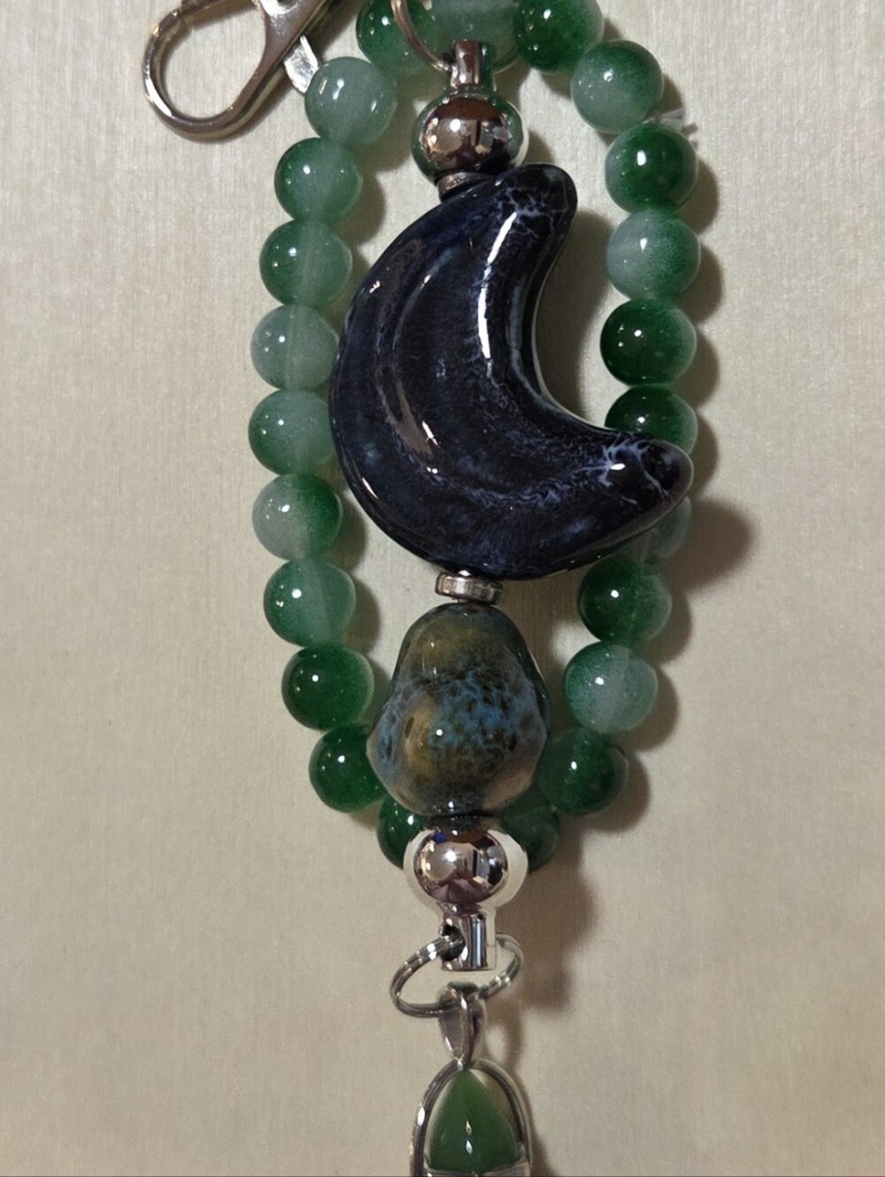 Gorgeous Handcrafted Keychain With Striking Polished Dark Crescent Moon - Picture 3 of 14